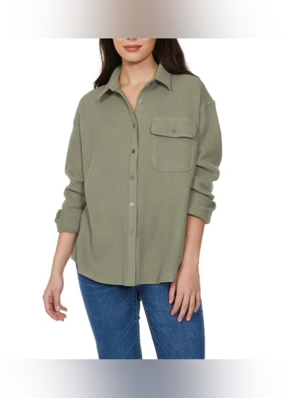 Buffalo|Olive Waffle-Knit Button-Down Shirt Jacket•••Oversized BOXY shaket,NWT